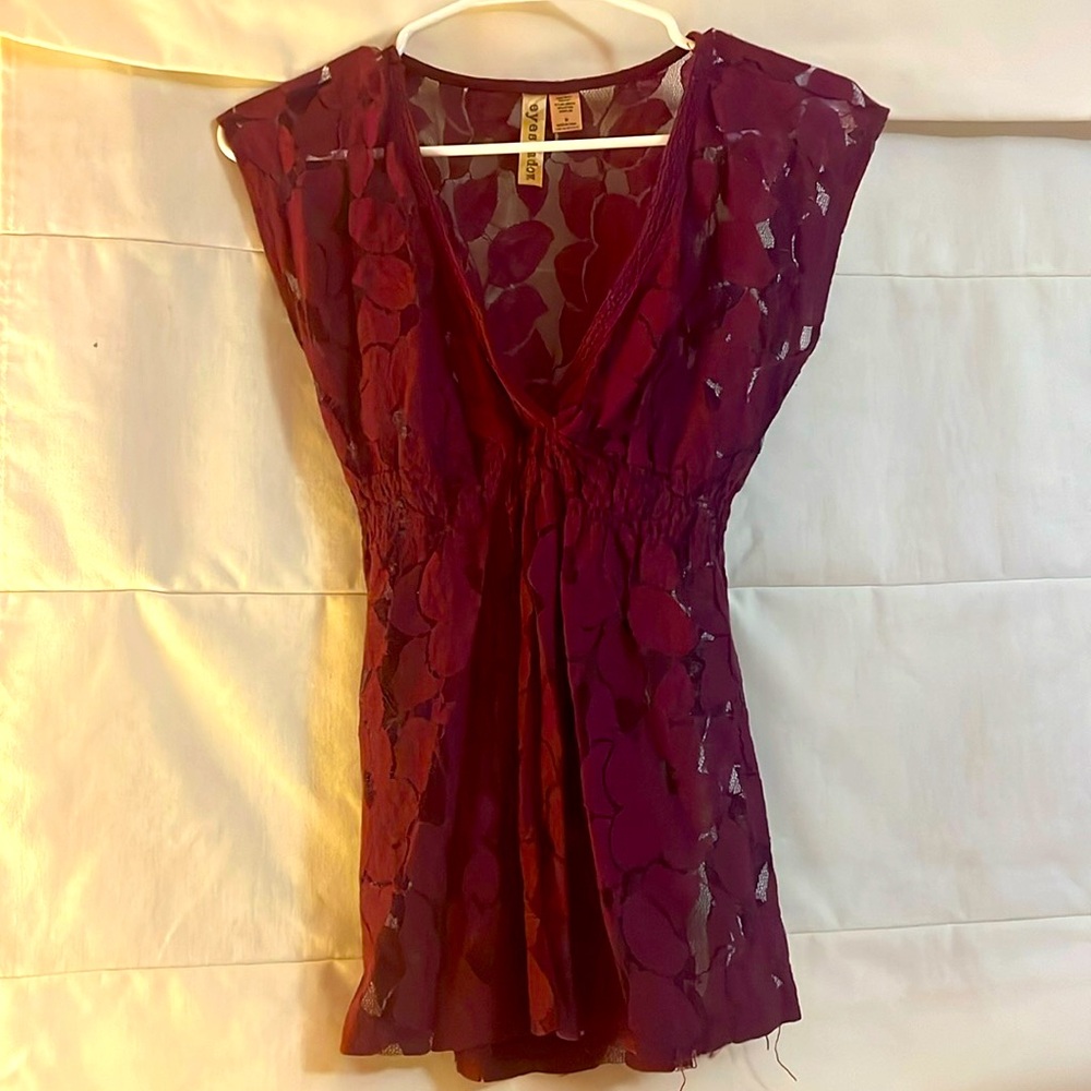 Purple see through shirt, size medium , eyeshadow brand from Macy’s